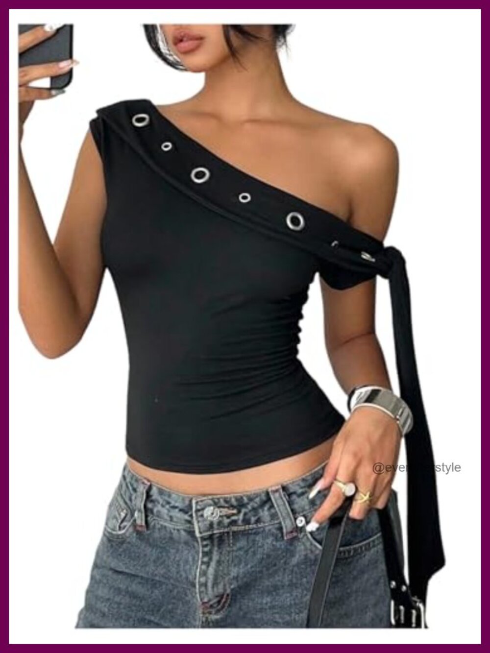 SweatyRocks One Shoulder Tie Knot Grommet Ruched Crop Tank Top
